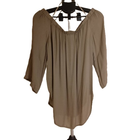 Bella Dahl Women’s Olive Green Off-the-Shoulder High-Low Top Size L Large NWT - Picture 3 of 16